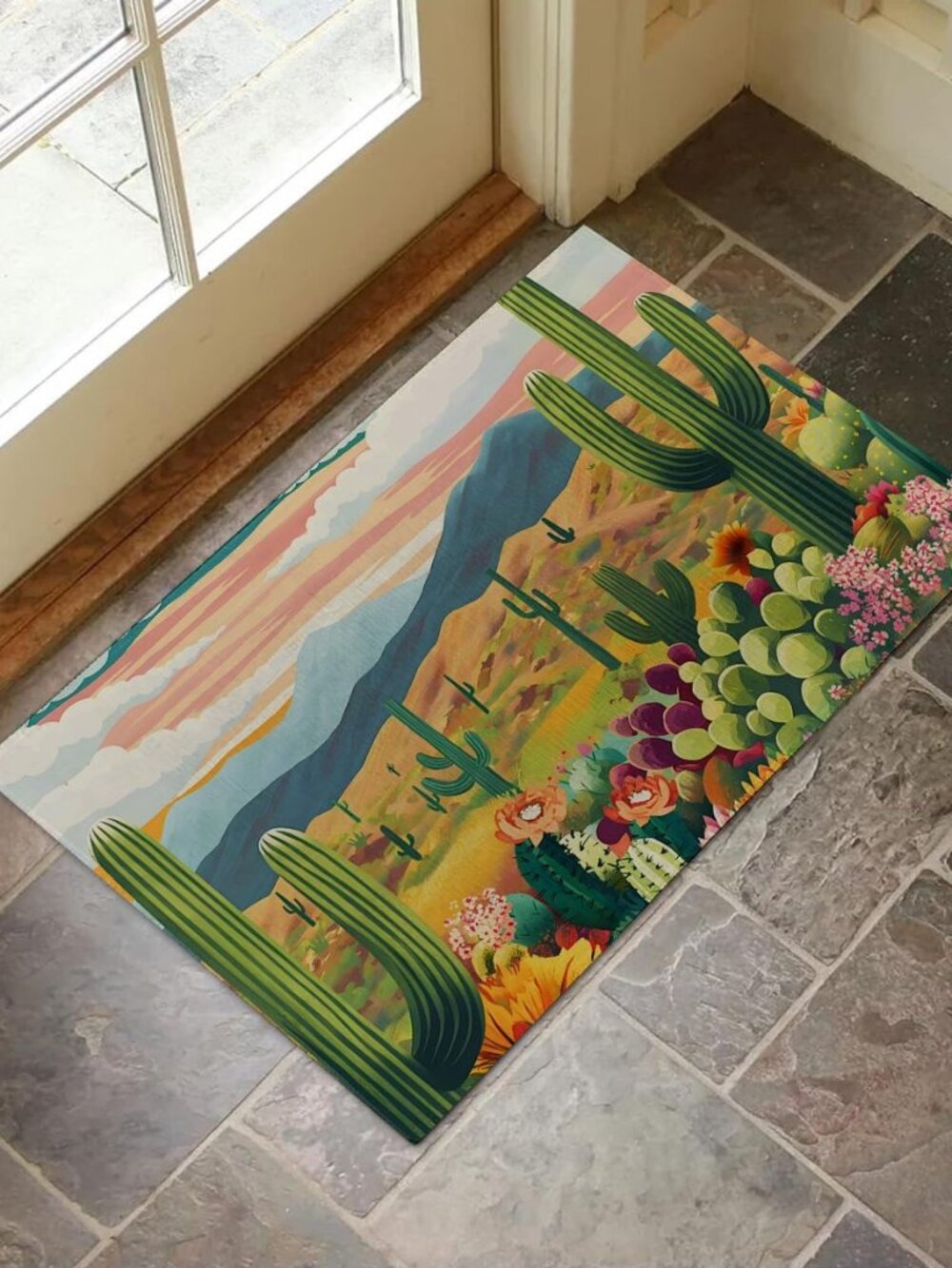 Desert Cactus Sunset Indoor Door Mat for Entryway, 17x29.5 Inch, Southwestern